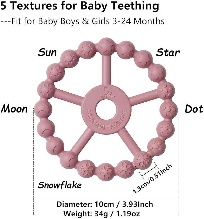 3 Pack Ring Teether Baby Infant Toys, Baby Essentials, Silicone Teething Ring Toys for Babies 0-6 Months, Seposeve Toddler Teethers 6-12 Months 12-24 Months, Infant Teething Relief, Purple Pink White - Image 3