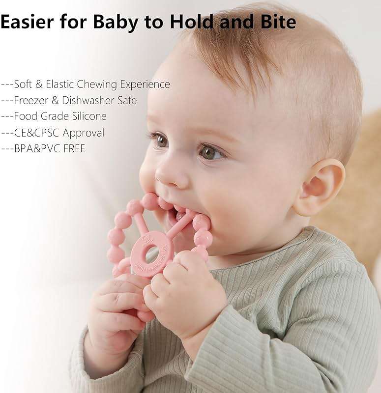 3 Pack Ring Teether Baby Infant Toys, Baby Essentials, Silicone Teething Ring Toys for Babies 0-6 Months, Seposeve Toddler Teethers 6-12 Months 12-24 Months, Infant Teething Relief, Purple Pink White - Image 4