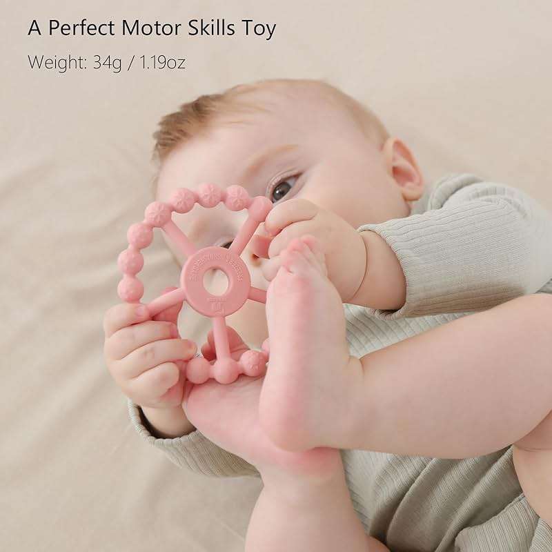 3 Pack Ring Teether Baby Infant Toys, Baby Essentials, Silicone Teething Ring Toys for Babies 0-6 Months, Seposeve Toddler Teethers 6-12 Months 12-24 Months, Infant Teething Relief, Purple Pink White - Image 5