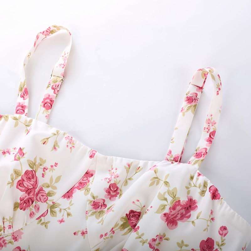 Belle Poque Sun Dresses for Women Spring Summer Floral Midi Flowy Spaghetti Ruffle Wedding Guest Tea Party Dress - Image 2