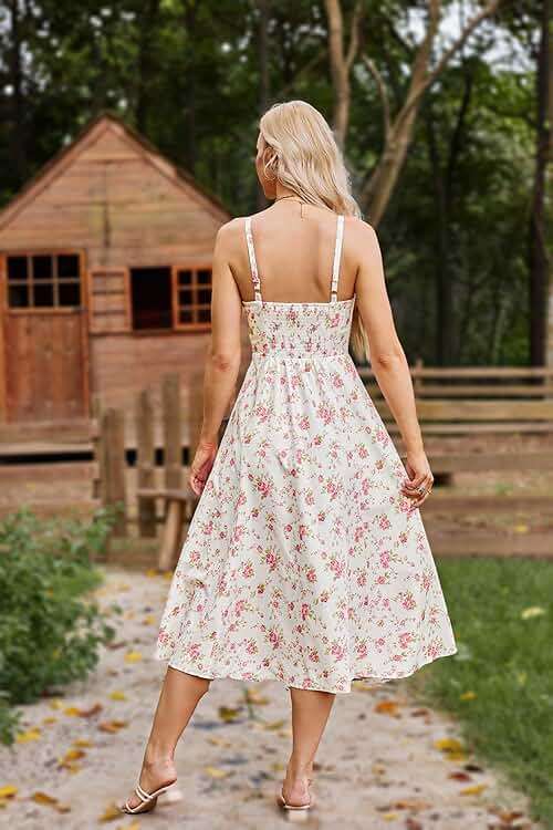 Belle Poque Sun Dresses for Women Spring Summer Floral Midi Flowy Spaghetti Ruffle Wedding Guest Tea Party Dress - Image 6