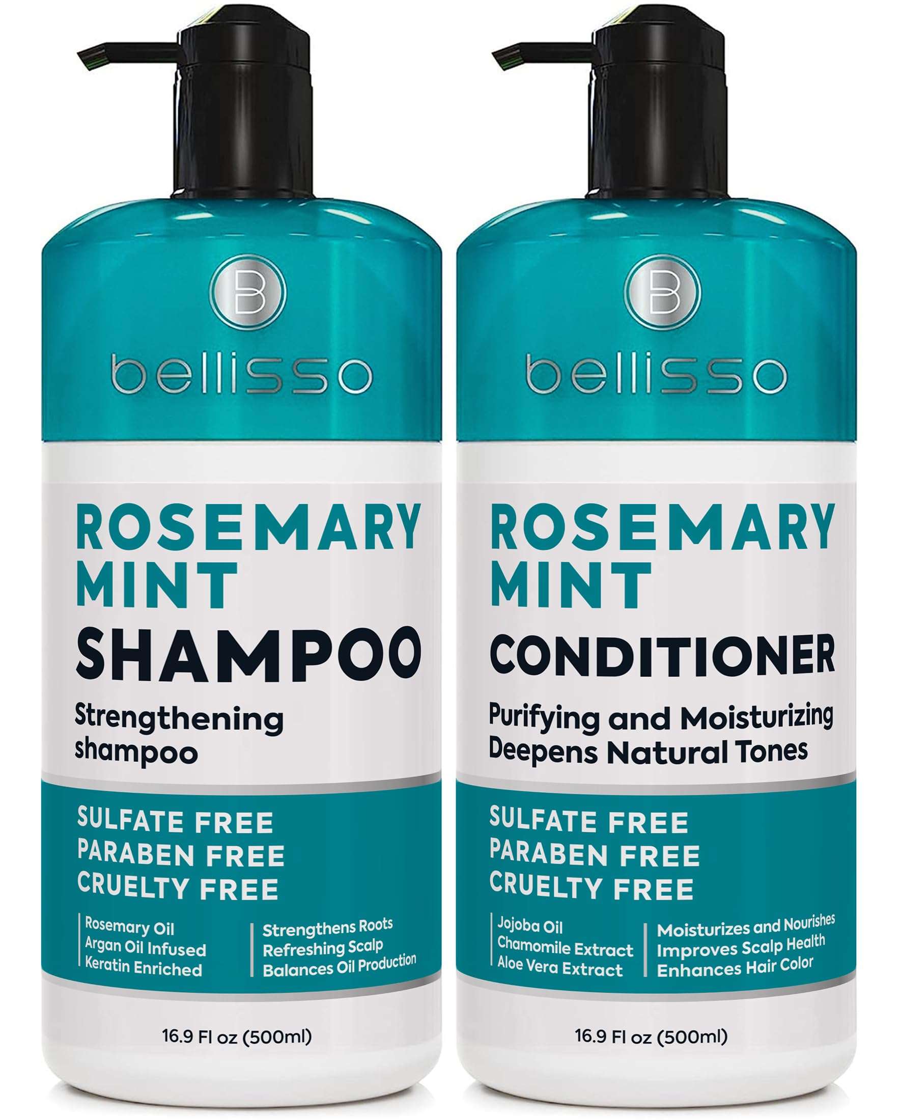 Rosemary Shampoo and Conditioner Set – with Rosemary Oil and Peppermint - Sulfate Free Moisturizing Products for Women and Men, Helps Flaky, Dry Scalp and Dandruff, Salon Thickening for Thinning Hair - Image 1