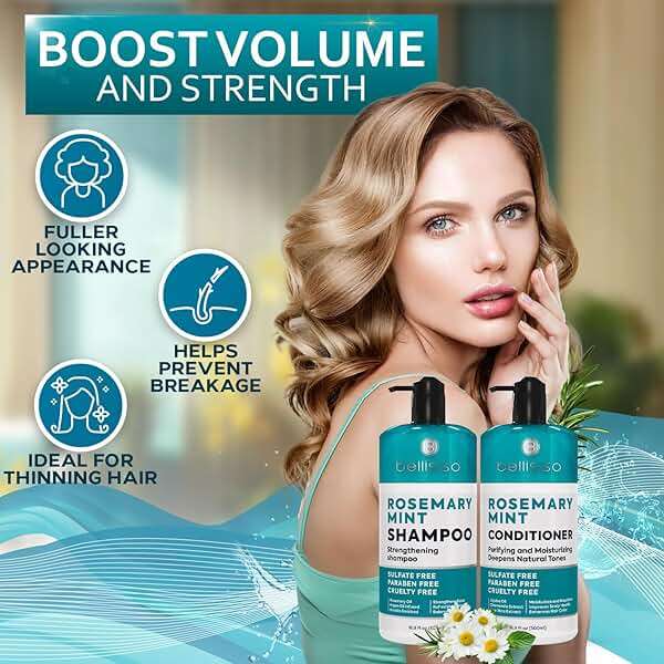 Rosemary Shampoo and Conditioner Set – with Rosemary Oil and Peppermint - Sulfate Free Moisturizing Products for Women and Men, Helps Flaky, Dry Scalp and Dandruff, Salon Thickening for Thinning Hair - Image 2