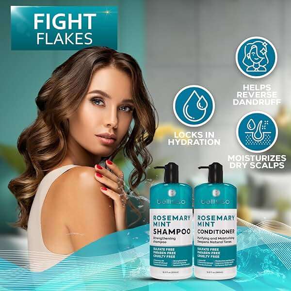 Rosemary Shampoo and Conditioner Set – with Rosemary Oil and Peppermint - Sulfate Free Moisturizing Products for Women and Men, Helps Flaky, Dry Scalp and Dandruff, Salon Thickening for Thinning Hair - Image 5