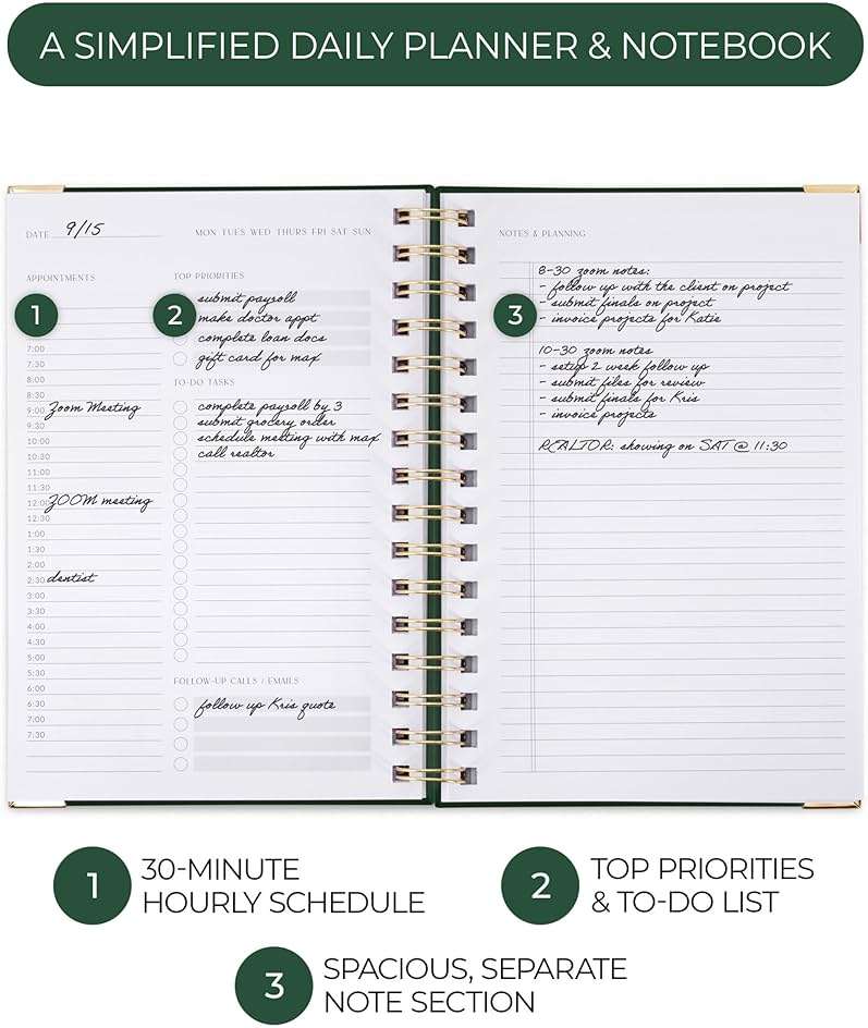 ZICOTO Aesthetic Daily Planner And Notebook With Hourly Schedule - Aesthetic Spiral To do List Notepad For Work/Home to Organize Tasks And Appointments - Stylish School/Office Supplies Book For Women - Image 4