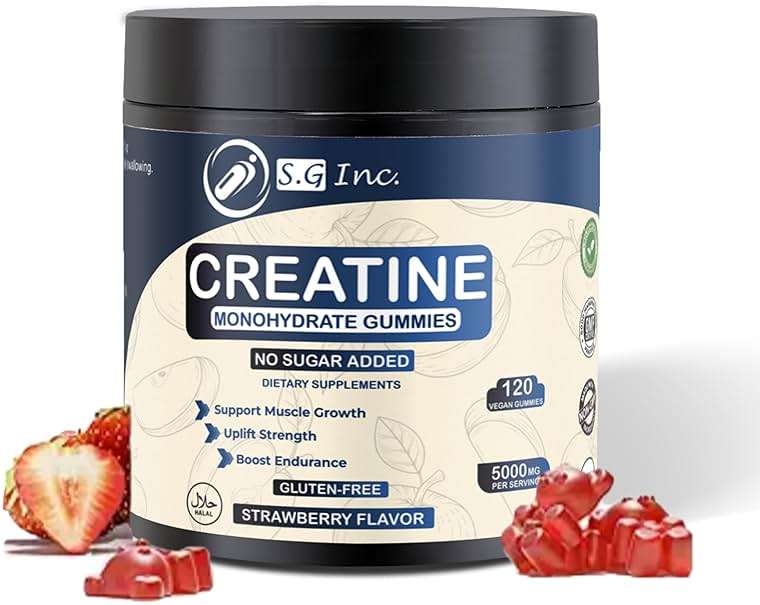 S.G Creatine Monohydrate Gummies for Men & Women ‒ Sugar Free - Vegan - 5g Creatine for Muscle Support ‒ Pre-Work Out Chewable Supplements for Energy Boost ‒ Strawberry Flavored 120ct Gummies. - Image 1