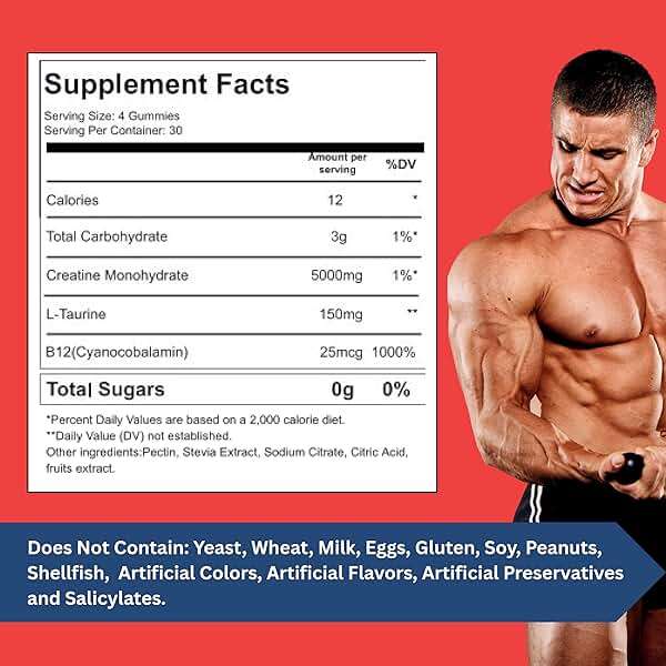 S.G Creatine Monohydrate Gummies for Men & Women ‒ Sugar Free - Vegan - 5g Creatine for Muscle Support ‒ Pre-Work Out Chewable Supplements for Energy Boost ‒ Strawberry Flavored 120ct Gummies. - Image 2