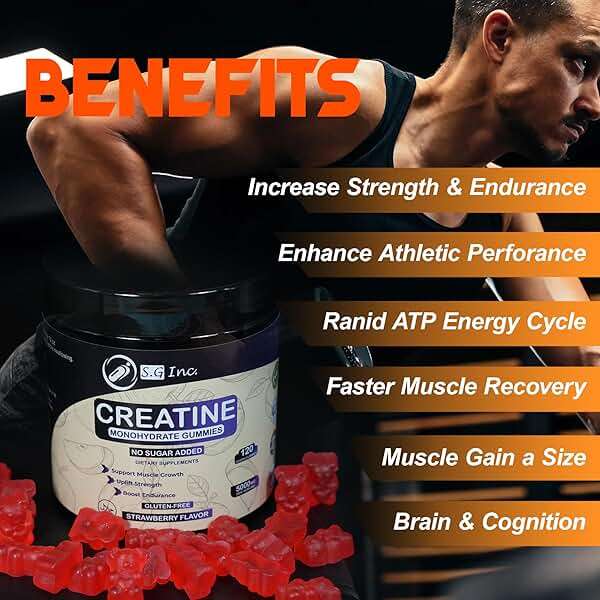 S.G Creatine Monohydrate Gummies for Men & Women ‒ Sugar Free - Vegan - 5g Creatine for Muscle Support ‒ Pre-Work Out Chewable Supplements for Energy Boost ‒ Strawberry Flavored 120ct Gummies. - Image 4
