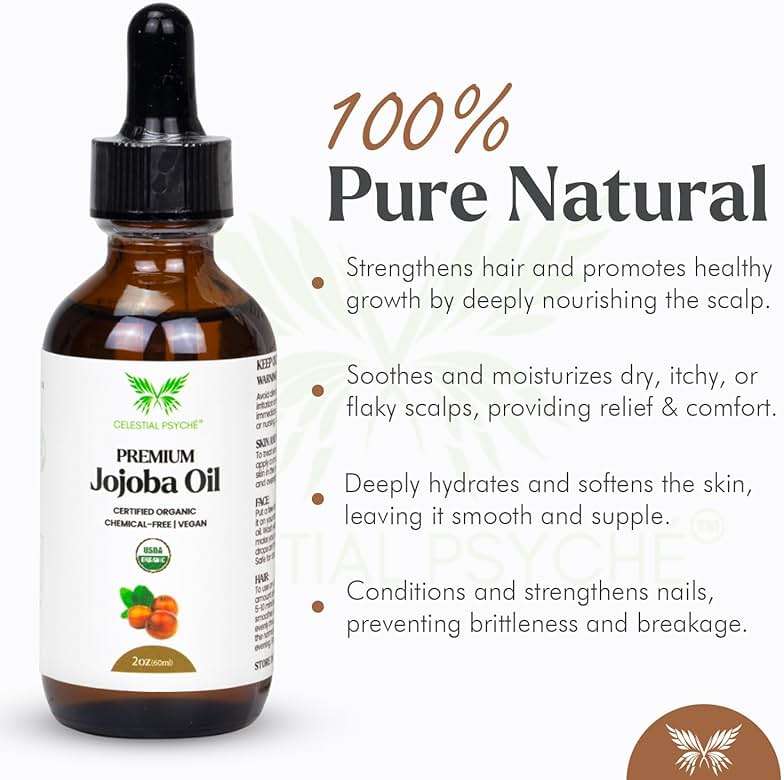 Celestial Psyché USDA Certified Organic Jojoba Oil (2 Oz) 100% Pure Natural, Chemical-Free, Hexane-Free, Hair Growth, Scalp Care, Skin Hydration, Nails Natural Beauty Enhancement, Anti-Aging - Image 2