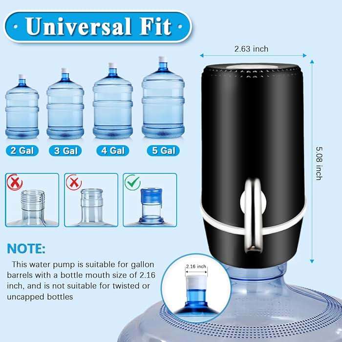 Water Dispenser for 5 Gallon Bottle, Electric Water Pump for 5 Gallon Jug with Switch and USB Charging, Portable Automatic Water Jug Dispenser for Camping, Travel, Home, Kitchen, Office - Image 2