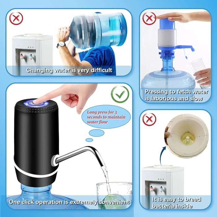 Water Dispenser for 5 Gallon Bottle, Electric Water Pump for 5 Gallon Jug with Switch and USB Charging, Portable Automatic Water Jug Dispenser for Camping, Travel, Home, Kitchen, Office - Image 4