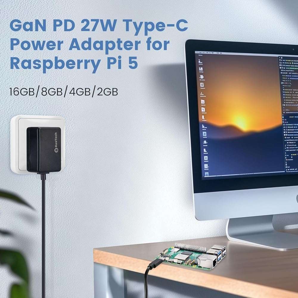 RasTech Raspberry Pi 5 8GB Kit 64GB Edition with Active Cooler,27W GaN 5.1V5A USB-C Power Supply,Pi5 8GB Board,64GB Card Readers Kit,Pi 5 Case,Dual 4K Micro HD Out Cables and User Manual - Image 5
