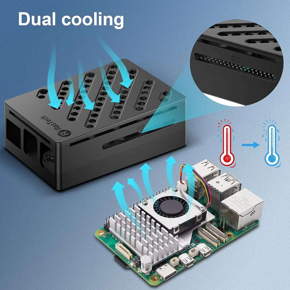 RasTech Raspberry Pi 5 8GB Kit 64GB Edition with Active Cooler,27W GaN 5.1V5A USB-C Power Supply,Pi5 8GB Board,64GB Card Readers Kit,Pi 5 Case,Dual 4K Micro HD Out Cables and User Manual - Image 6