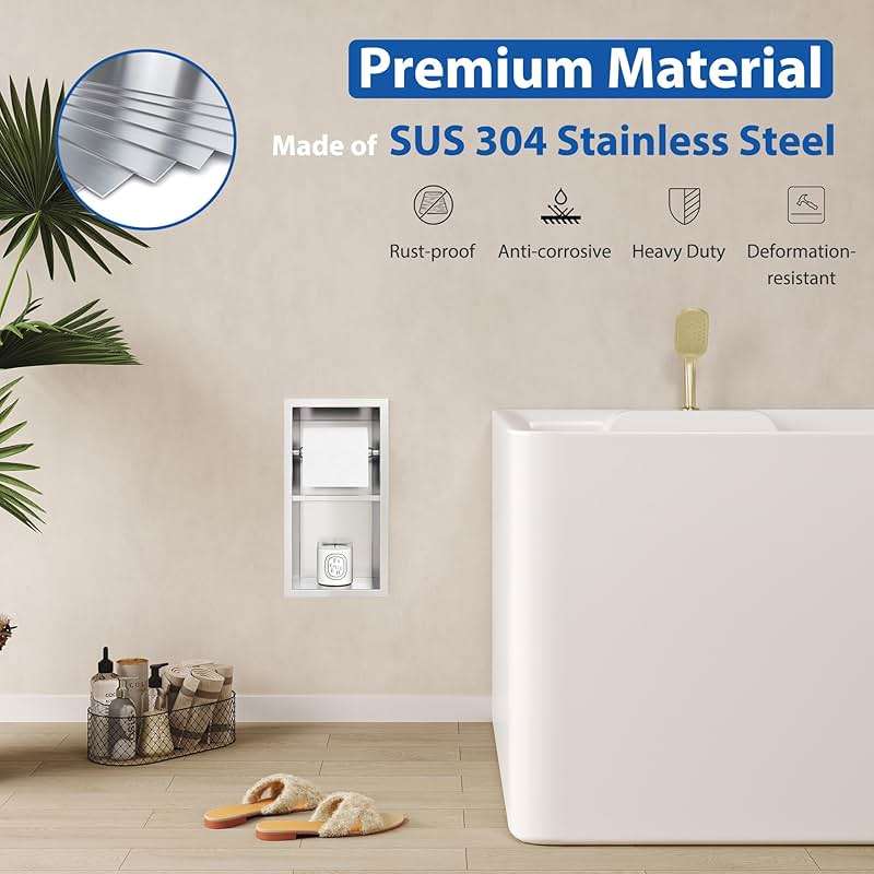 Qeke Recessed Toilet Paper Holder, 304 Stainless Steel Bathroom Toilet Paper Holder with Storage, in Wall Tissue Toilet Roll Holder, Brushed Nickel - Image 6