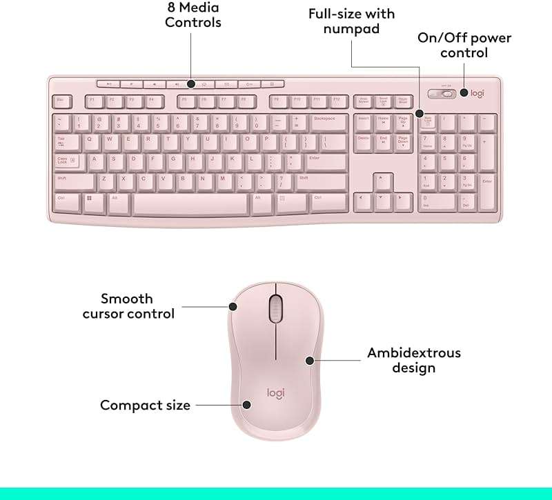Logitech MK270 Wireless Keyboard and Mouse Combo for Windows, 2.4 GHz Wireless, Compact Mouse, 8 Multimedia and Shortcut Keys, 2-Year Battery Life, for PC, Laptop - Rose - Image 6
