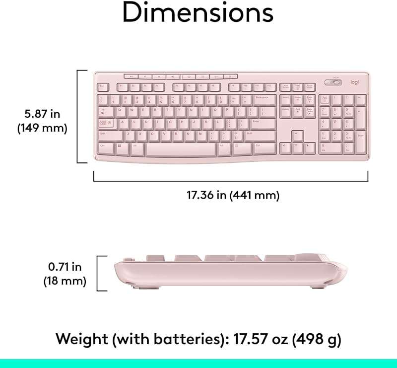Logitech MK270 Wireless Keyboard and Mouse Combo for Windows, 2.4 GHz Wireless, Compact Mouse, 8 Multimedia and Shortcut Keys, 2-Year Battery Life, for PC, Laptop - Rose - Image 7