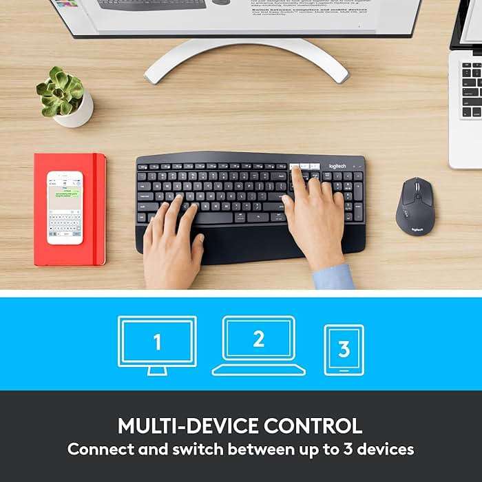 Logitech MK850 Performance Wireless Keyboard and Mouse Combo for Windows, macOS & ChromeOS, Bluetooth & 2.4 GHz USB Receiver, Full-Size Ergonomic Keyboard, Multi-Device, Cushioned Palm Rest – Graphite - Image 2