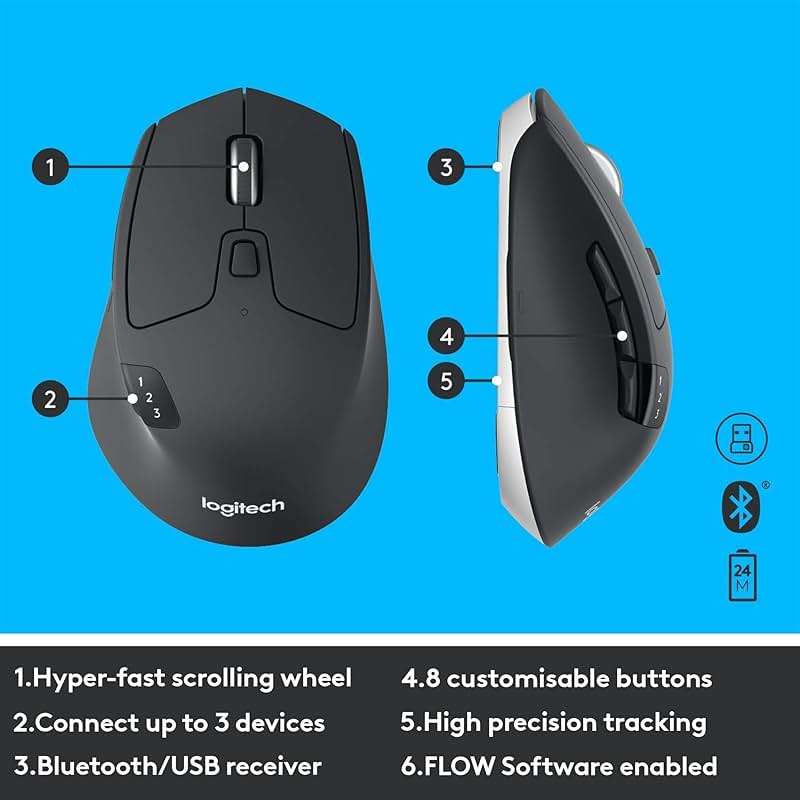 Logitech MK850 Performance Wireless Keyboard and Mouse Combo for Windows, macOS & ChromeOS, Bluetooth & 2.4 GHz USB Receiver, Full-Size Ergonomic Keyboard, Multi-Device, Cushioned Palm Rest – Graphite - Image 8