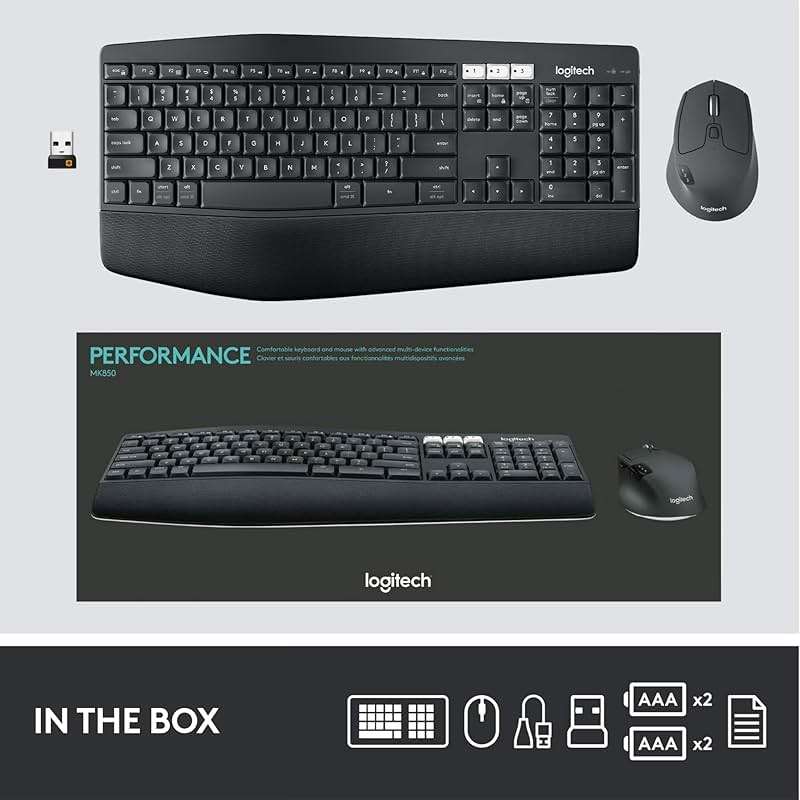 Logitech MK850 Performance Wireless Keyboard and Mouse Combo for Windows, macOS & ChromeOS, Bluetooth & 2.4 GHz USB Receiver, Full-Size Ergonomic Keyboard, Multi-Device, Cushioned Palm Rest – Graphite - Image 9