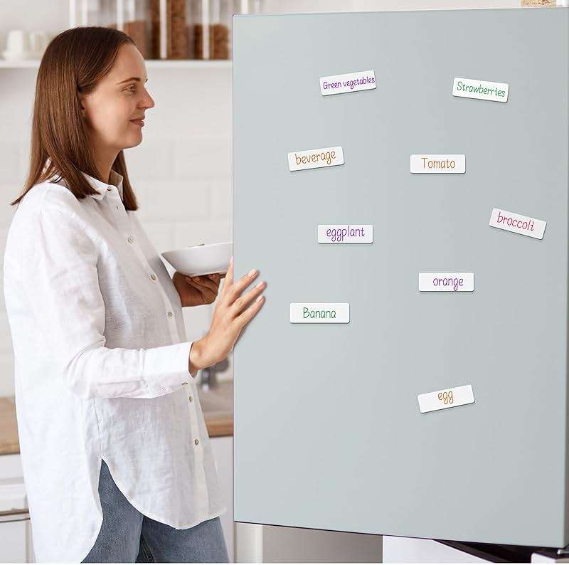 48 Pieces White Magnetic Dry Erase Labels,Real Reusable Strips for Classroom Home Office Garage Refrigerator Blank Writable Erasable Cards Colored Border Name Tags Students Locker Shelf - Image 2