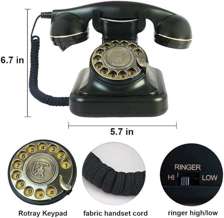 Retro Telephone, TelPal Black Corded Telephones of 1930s, Vintage Landline Home Phone, Decorative Old Fashion House Phones, Wired Analog Phone for Home/Office/Hotel/School - Image 4
