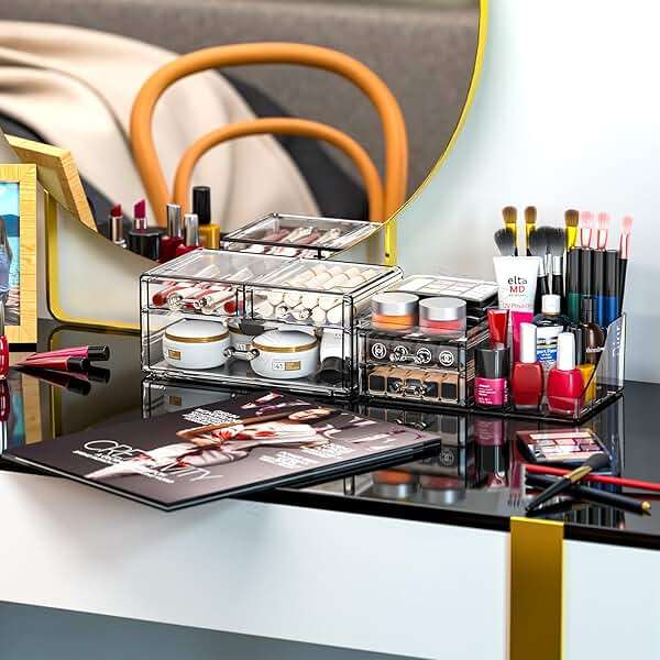 SUOXING Clear Acrylic Makeup Organizer for Vanity,Bathroom,Dresser,5 Drawer Make up Organizers for Counter,Plastic Countertop Makeup Storage for Beauty,Hair Accessory,Brush,Cosmetic,Skincare Organizer - Image 2
