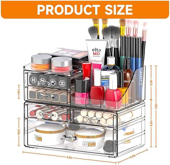 SUOXING Clear Acrylic Makeup Organizer for Vanity,Bathroom,Dresser,5 Drawer Make up Organizers for Counter,Plastic Countertop Makeup Storage for Beauty,Hair Accessory,Brush,Cosmetic,Skincare Organizer - Image 3