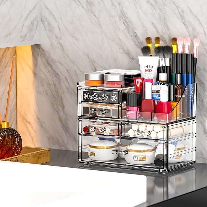 SUOXING Clear Acrylic Makeup Organizer for Vanity,Bathroom,Dresser,5 Drawer Make up Organizers for Counter,Plastic Countertop Makeup Storage for Beauty,Hair Accessory,Brush,Cosmetic,Skincare Organizer - Image 6