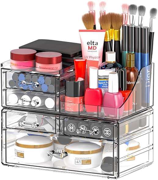 SUOXING Clear Acrylic Makeup Organizer for Vanity,Bathroom,Dresser,5 Drawer Make up Organizers for Counter,Plastic Countertop Makeup Storage for Beauty,Hair Accessory,Brush,Cosmetic,Skincare Organizer - Image 7