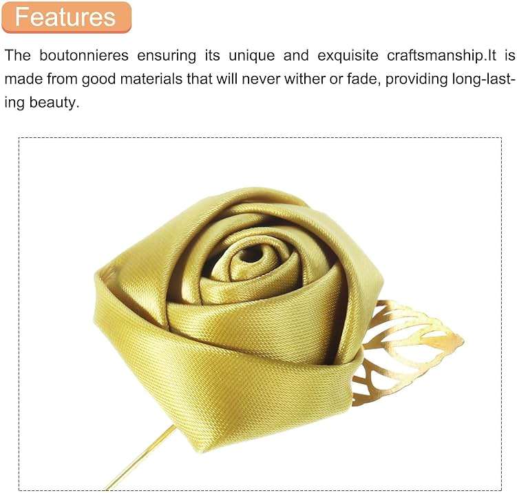 MECCANIXITY Groom Boutonnieres Rose Boutonnieres Pins for Men Wedding Ceremony Anniversary Formal Dinner Party Suit Decoration - Image 4