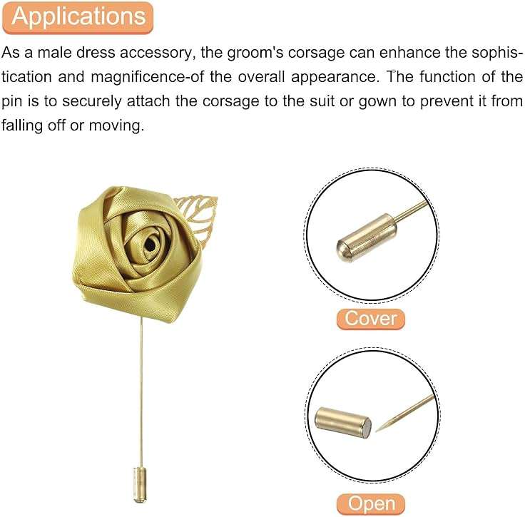 MECCANIXITY Groom Boutonnieres Rose Boutonnieres Pins for Men Wedding Ceremony Anniversary Formal Dinner Party Suit Decoration - Image 5
