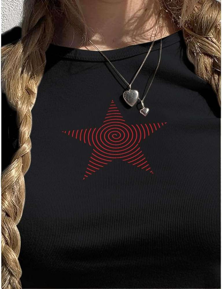 Cayxatiu Star Graphic Baby Tees Crop Tops for Women Y2k Grunge Aesthetic Shirt Sexy Cropped Tshirt Short Sleeve for Teens - Image 2