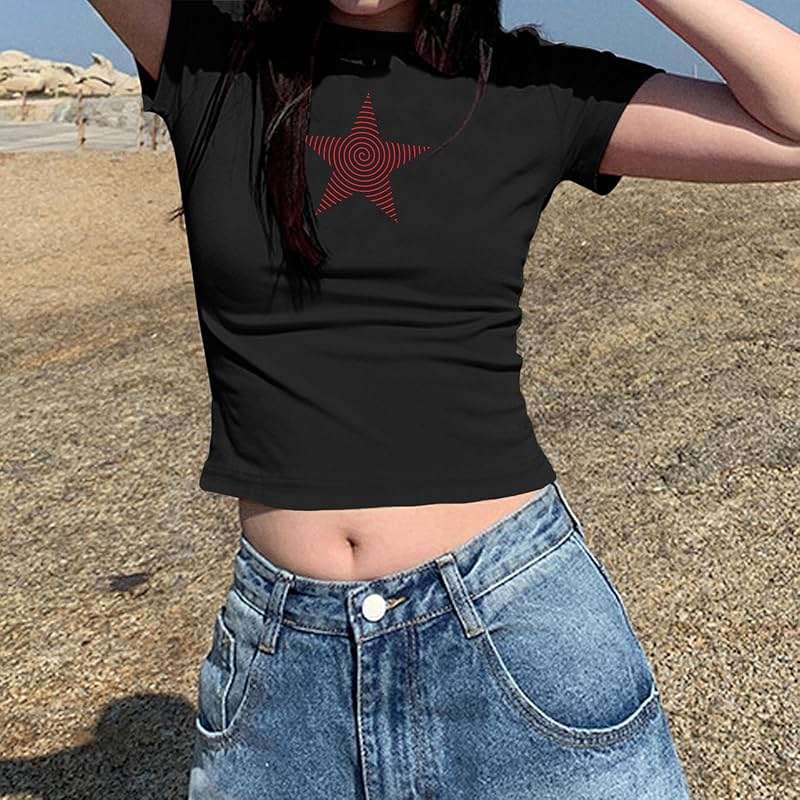 Cayxatiu Star Graphic Baby Tees Crop Tops for Women Y2k Grunge Aesthetic Shirt Sexy Cropped Tshirt Short Sleeve for Teens - Image 5