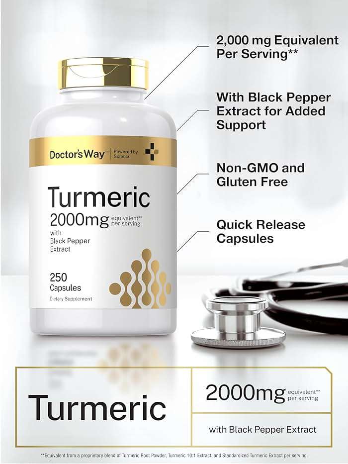 Doctor's Way Turmeric Curcumin Supplement | 250 Capsules | with Black Pepper Extract | 95% Curcuminoids | Non-GMO, Gluten Free Complex - Image 4