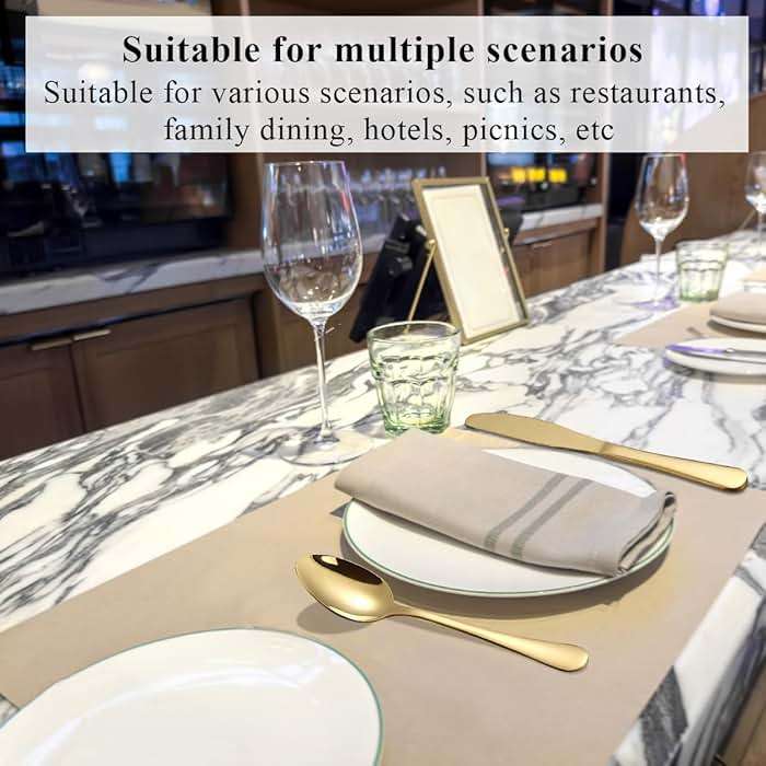 Silverware Set 60 Pieces Service for 12, ReaNea Gold Flatware Set, Titanium Plating Cutlery Set Include Dinner Knives, Dinner Spoons, Dinner Forks, Teaspoons, Salad Forks, Dishwasher Safe - Image 5