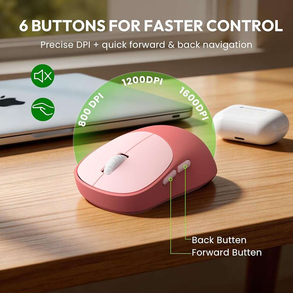 Cute Wireless Keyboard and Mouse Combo with Round Keys, Pink, CK24 | Cute typewriter style, Magnetic wrist rest, 2.4G Wireless, Sleep mode, USB-C adapter, Cute 3D stickers, 2-year warranty - Image 5