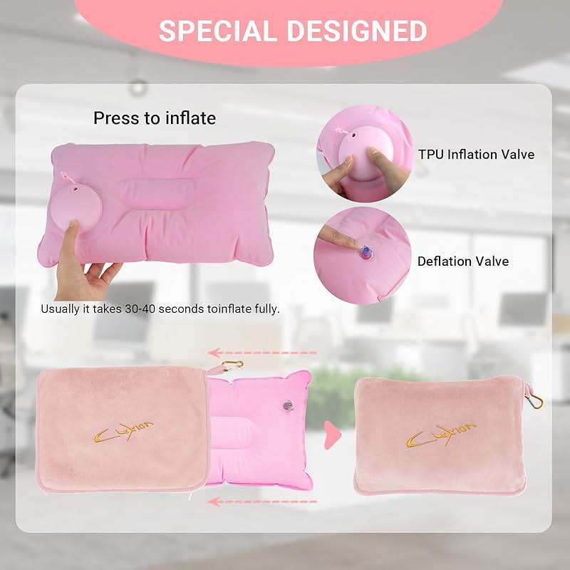 CLEXION Travel Blanket and Pillow Set, 300 GSM Soft Fleece, 60x43 Inches, 3-in-1 Compact with Bag, Pink - Image 6