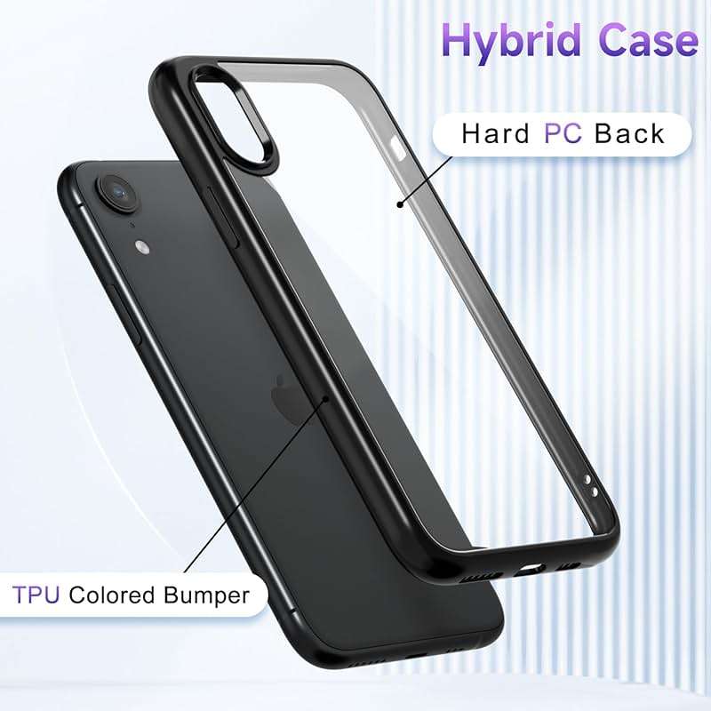 oakxco Thin Slim Clear case for iPhone XR, Transparent Hybrid Hard Shell Plastic & Soft Silicone Rubber Bumper, Non-Yellow Acrylic Protective Lightweight Cover for Women, Black - Image 3
