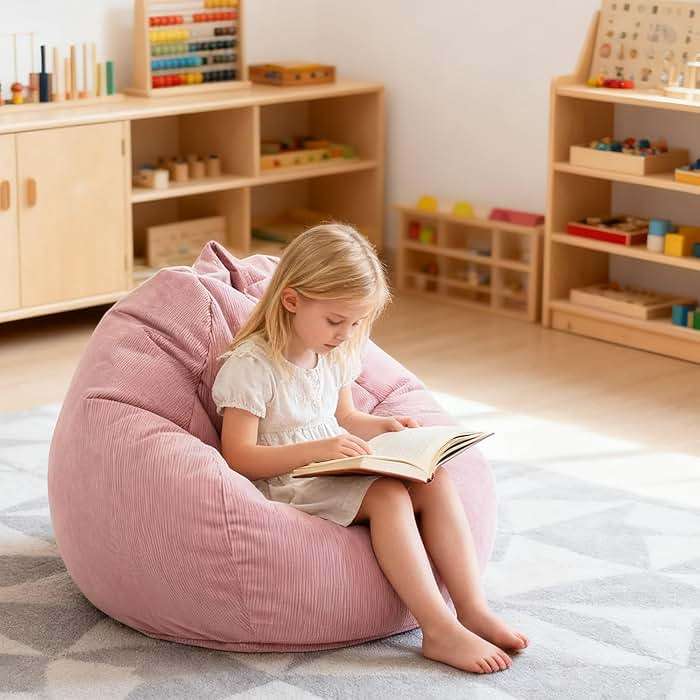 LPMOERA Bean Bag Chair Memory Foam Bean Bag Chairs for Kids/Teens with Filling Round Kids Bean Bag Chair for Living Room Bedroom College Dorm Reading Chair Pink - Image 2