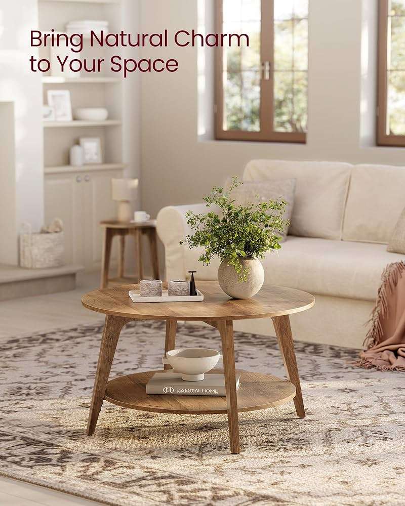 VASAGLE MAEZO Collection - Round Coffee Table, 2-Tier Center Table with Storage, Tapered Legs, Curved Transitions, 31.5 Dia. x 17.7 H Inches, Easy Assembly, for Living Room, Honey Brown ULCT243K41 - Image 4