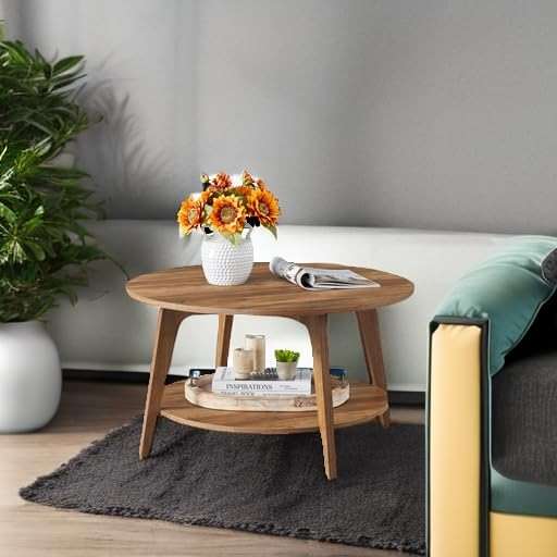 VASAGLE MAEZO Collection - Round Coffee Table, 2-Tier Center Table with Storage, Tapered Legs, Curved Transitions, 31.5 Dia. x 17.7 H Inches, Easy Assembly, for Living Room, Honey Brown ULCT243K41 - Image 6
