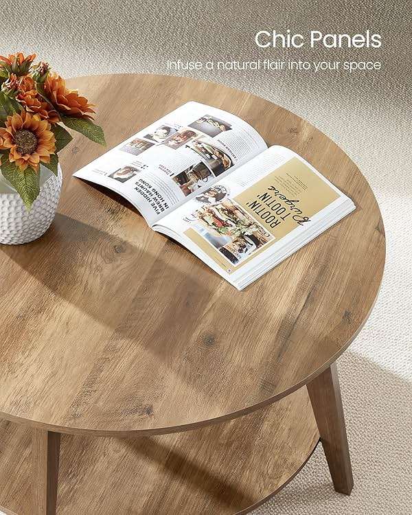 VASAGLE MAEZO Collection - Round Coffee Table, 2-Tier Center Table with Storage, Tapered Legs, Curved Transitions, 31.5 Dia. x 17.7 H Inches, Easy Assembly, for Living Room, Honey Brown ULCT243K41 - Image 7