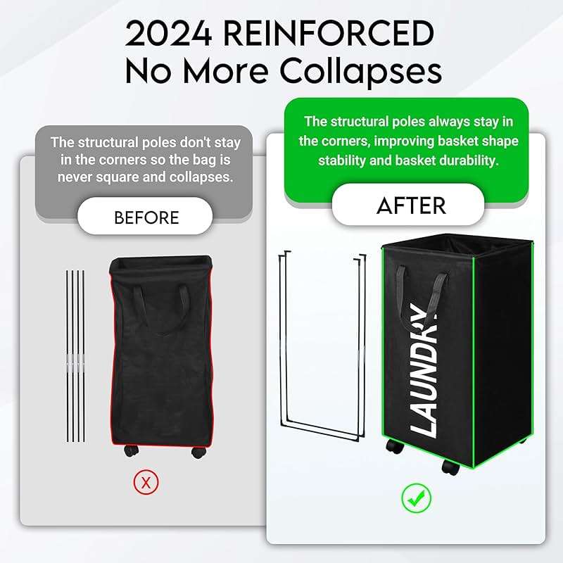 ZOES HOMEWARE 100L Large Laundry Basket with Wheels, 26 GAL Rolling Laundry Hamper with Handle, 30" Tall Rectangular Laundry Basket for Corner, Collapsible and Foldable, (Black) - Image 3