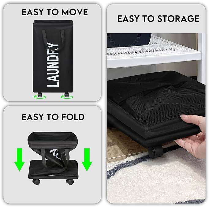 ZOES HOMEWARE 100L Large Laundry Basket with Wheels, 26 GAL Rolling Laundry Hamper with Handle, 30" Tall Rectangular Laundry Basket for Corner, Collapsible and Foldable, (Black) - Image 6