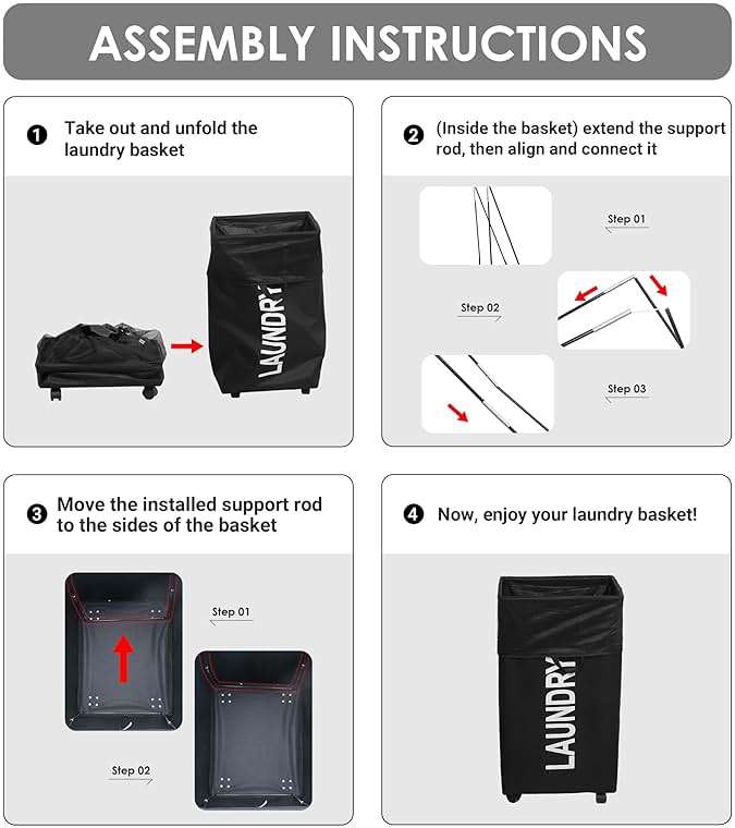 ZOES HOMEWARE 100L Large Laundry Basket with Wheels, 26 GAL Rolling Laundry Hamper with Handle, 30" Tall Rectangular Laundry Basket for Corner, Collapsible and Foldable, (Black) - Image 7