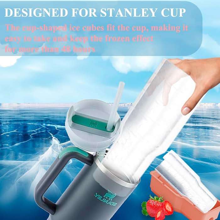 Ice Cube Tray for 40 oz Tumbler Cup, 1Pcs Stanley Ice Mold Silicone Hollow Cylinder Ice Mold with Lid and Bin for Freezer Ice Drink Juice Whiskey Cocktail - Image 5