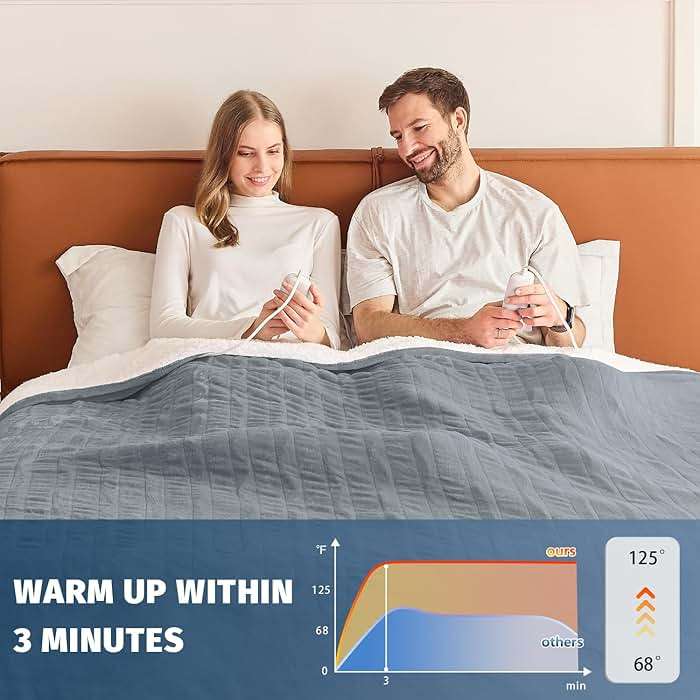 Heated Electric Blanket Queen Size - 84" x 90" Heating Blanket with Dual Control, 10 Levels & 8 Hours Auto Off, Soft Warm Flannel Gift with Over-Heat Protection, ETL & FCC Certified - Image 6