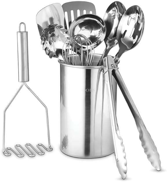 Avador® Premium Set of 10 Stainless Steel Kitchen Tool Set with Holder Easy To Clean, Space Saving, Great for Cooking, Baking, Prepping - Image 1
