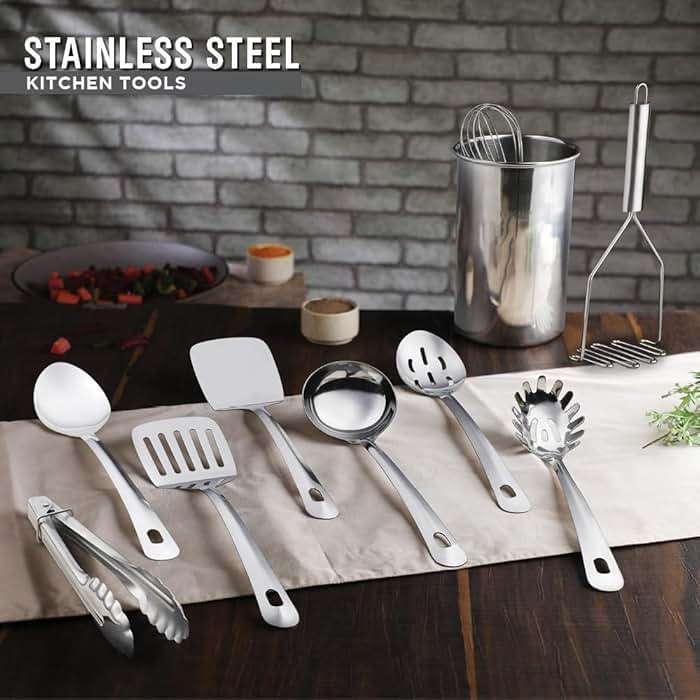 Avador® Premium Set of 10 Stainless Steel Kitchen Tool Set with Holder Easy To Clean, Space Saving, Great for Cooking, Baking, Prepping - Image 2
