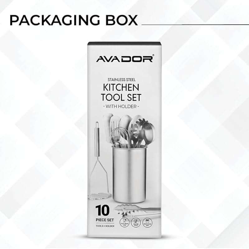 Avador® Premium Set of 10 Stainless Steel Kitchen Tool Set with Holder Easy To Clean, Space Saving, Great for Cooking, Baking, Prepping - Image 5